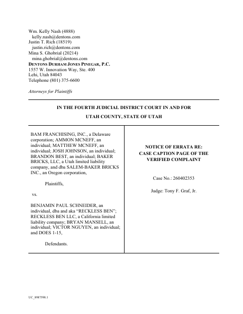 First-page preview of the Errata filing