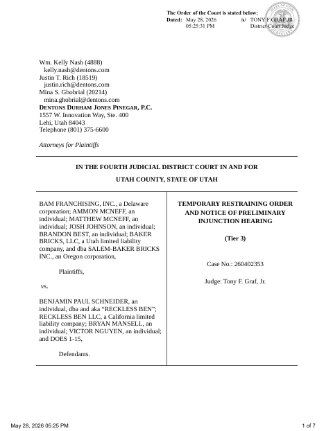 First-page preview of the Temporary Restraining Order